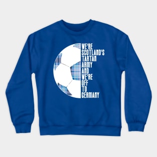 Scotland's Tartan Army, White and Blue Tartan Ball and Text Design Crewneck Sweatshirt